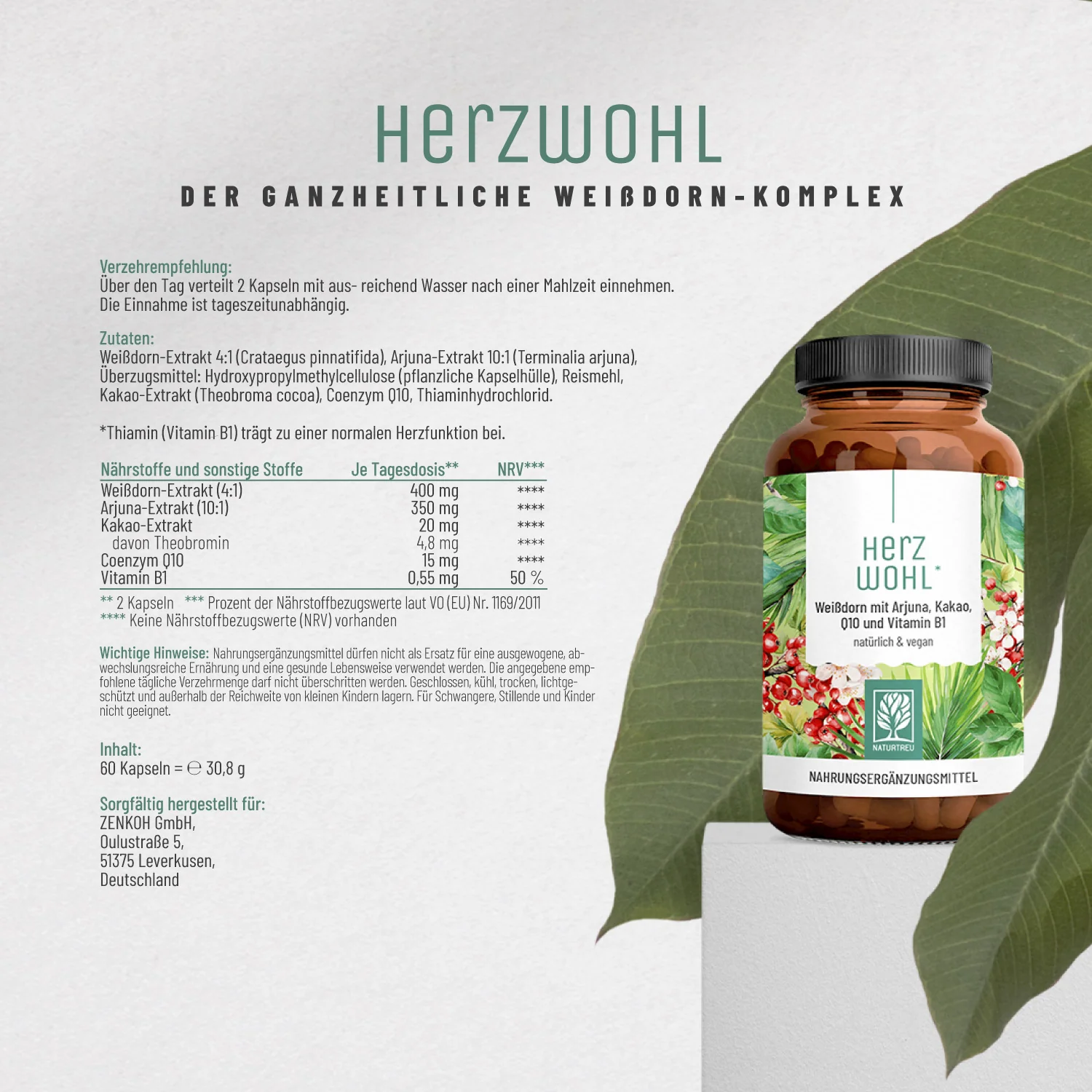 Herzwohl: Weißdorn mit Arjuna, Kakao, Q10 & Vitamin B1 - Image 10